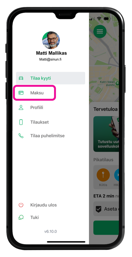 Valitse Maksu valikko
