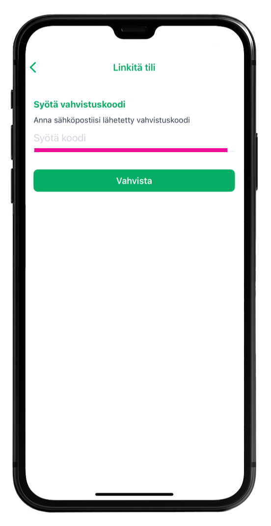 Syötä sähköpostiin saapunut vahvistuskoodi