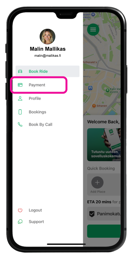 Choose Payment from the menu