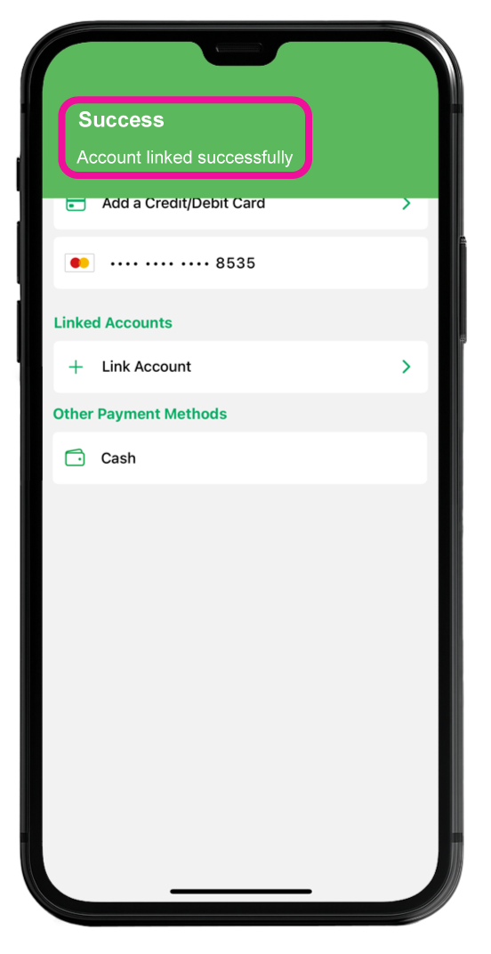 Account is linked successfully message appears